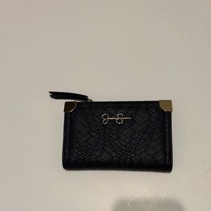 Jessica Simpson Black Woven Leather Wallet with gold detailing